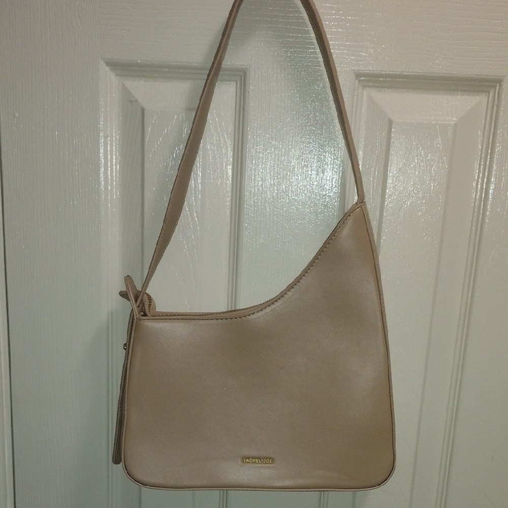 Rachel Zoe Taupe Shoulder Bag with Gold Logo And  Adjustable Strap